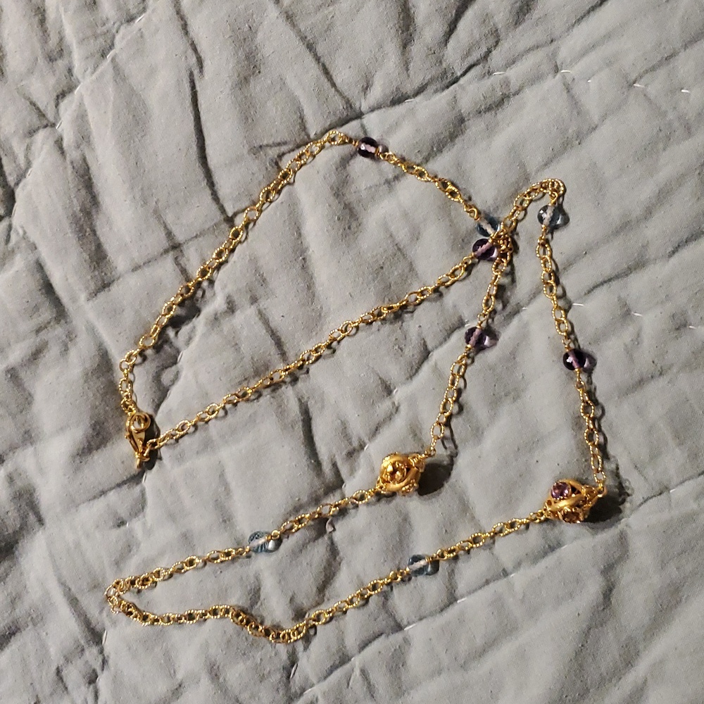 35" gold plated bronze multi-gem necklace